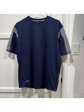 Russell Athletic Dri-Power Men's Large Navy Blue Performance T-Shirt Grey Panel